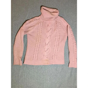Womens Carducci Sweater Size Large Pink Chunky Knit Turtleneck Winter Casual